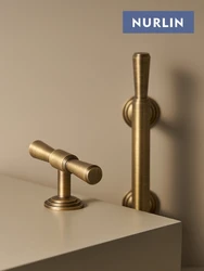 Nurlin Solid Brass Vintage Brushed Antique Bronze Wardrobe Cabinet Door Drawer Cabinet Handle Luxurious T-bar Multiple Sizes