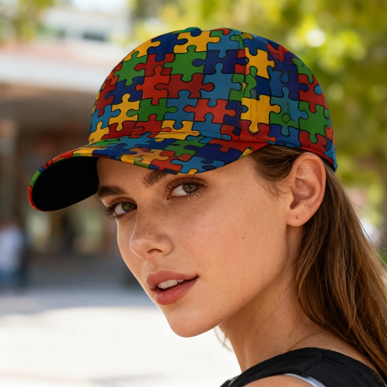 1pc of a Colorful Jigsaw Design Unisex 3D Fully Printed Baseball Cap, Trendy Print, Suitable for Casual Street Style And Outdoor