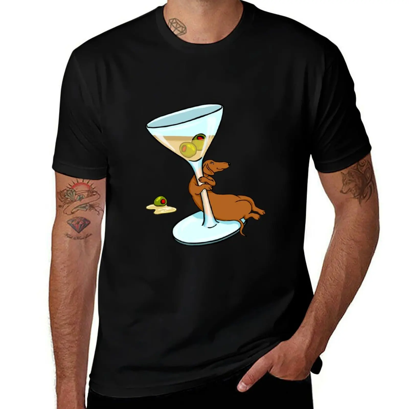 Cocktail Wieners Martini Weenies Dachshund Dog T-Shirt Casual Simple Design Short Sleeve Shirt T-Shirt
