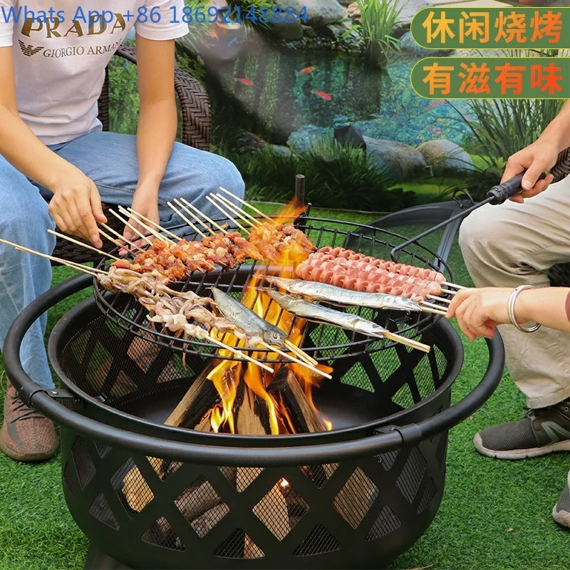 Round Metal Steel Fire Pit for Outdoor Wood Burning Campfire Gathering