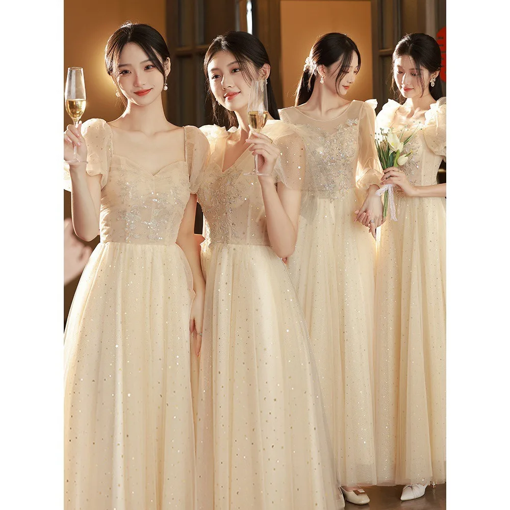 

Bridesmaid Dress Lace 3D Flower Women Scoop Neck Wedding Ceremony Cocktail Dress A Line Long Bride Maid Gown Maid of Honor Dress