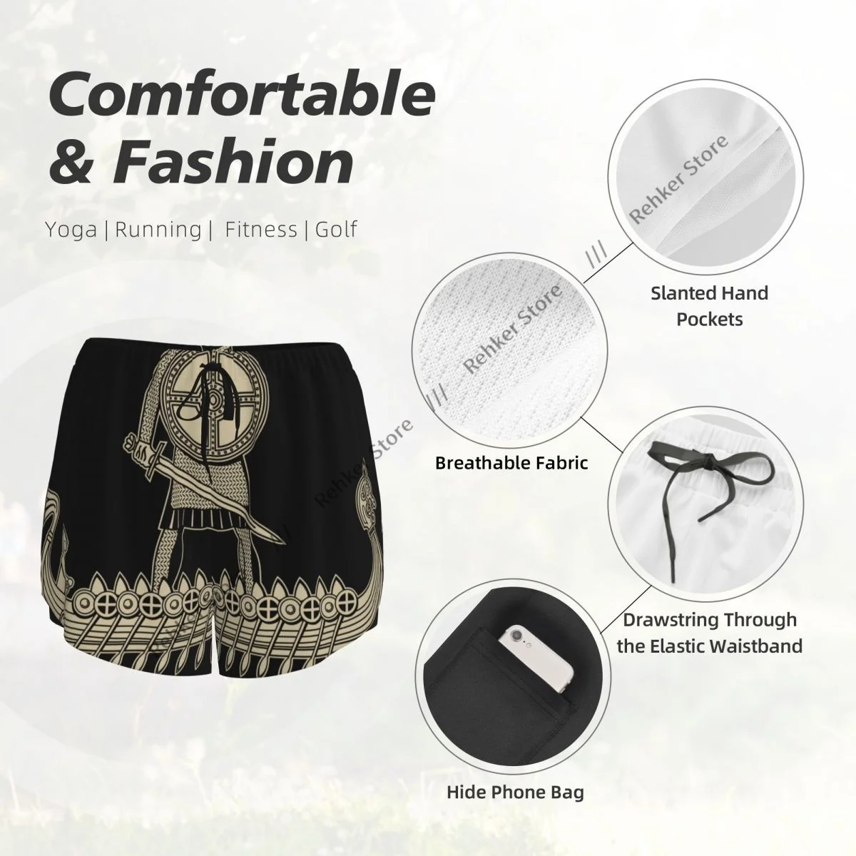 Women Yoga Shorts Old Norse Viking Warrior Lightweight Athletic Quick Dry Breathable Outdoor Running Shorts
