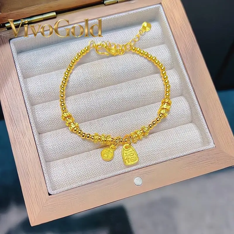 

VivoGold9999 24K real gold Jizi Fu brand transportation ring bead bracelet for women 2025 new Chinese style bead bead bracelet