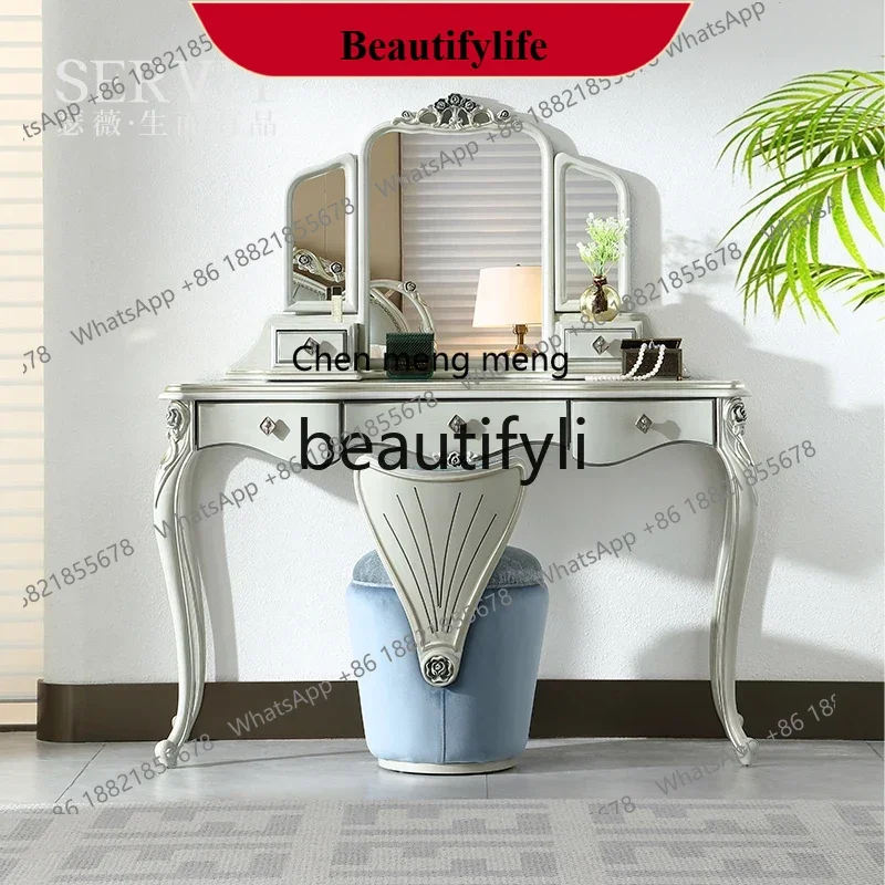 D178  French light luxury solid wood with carved dresser cloakroom master bedroom small dressing table
