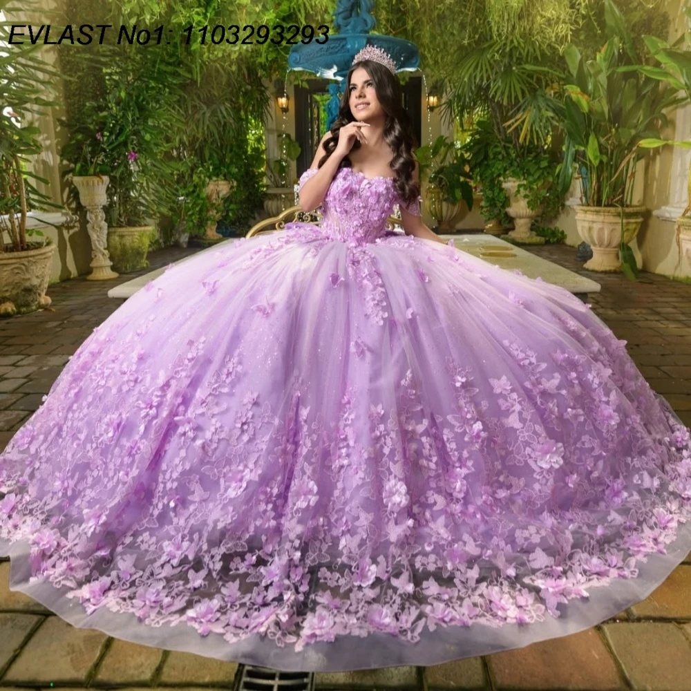 

EVLAST Customized Princess Pink Quinceanera Dress Ball Gown Lace Applique Beading Bow Party Sweet 16 Vestidos De 15 Anos E1QN724