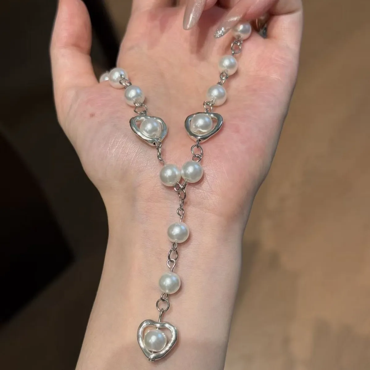 Y2K Multi-layer Artificial Pearl Bead Heart-shaped Decoration Pendant Necklace Women's Daily Wear Jewelry Accessories Gifts