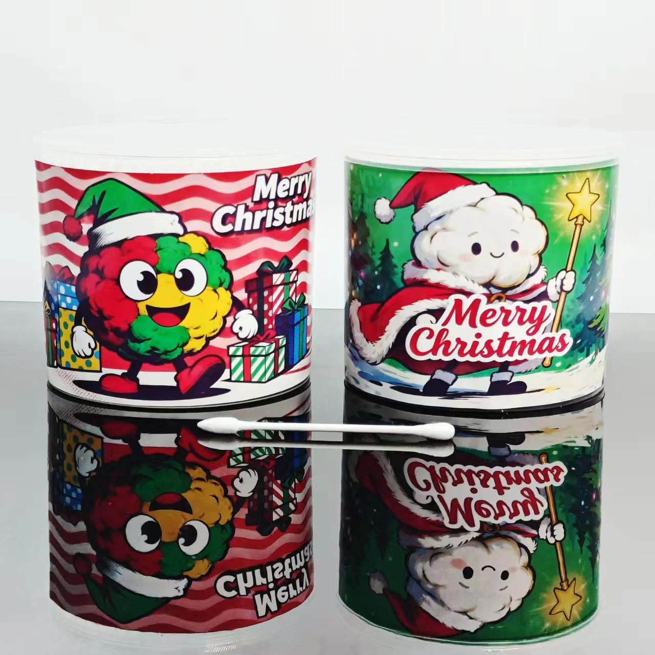 600 قطعة من مسحات القطن الملونة ذات الطابع المزدوج ذو طرف مستدير للبالغين، عنصر الاحتفال بعيد الميلاد أعواد قطنية