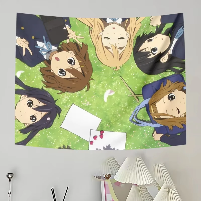 VIKAMA K-ON! Tapiz de Grupo de Chicas Anime con Orejas de Conejo Rosadas para Colgar en las Paredes de Dormitorios de Otakus, Estilo Dulce Rosa Sakura Escolar