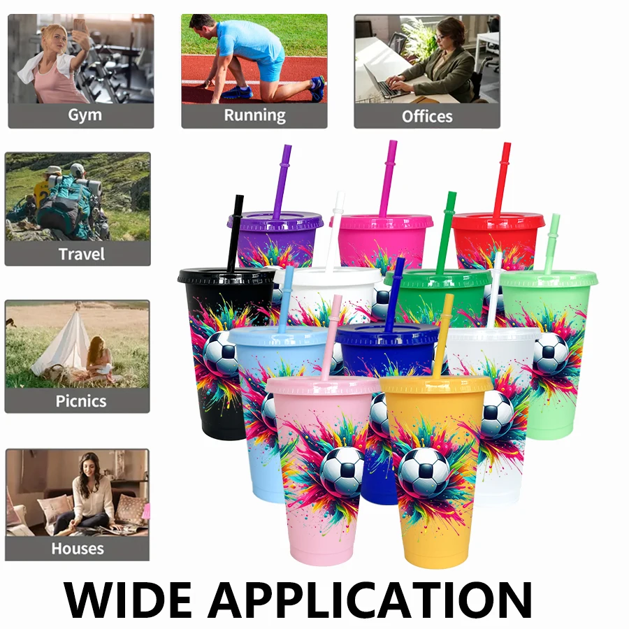 12Pcs/pack Football Pattern 26oz Colored Plastic Cold Cup Birthday/back-to-school Season Gift Party Drinkware Coffee Cup