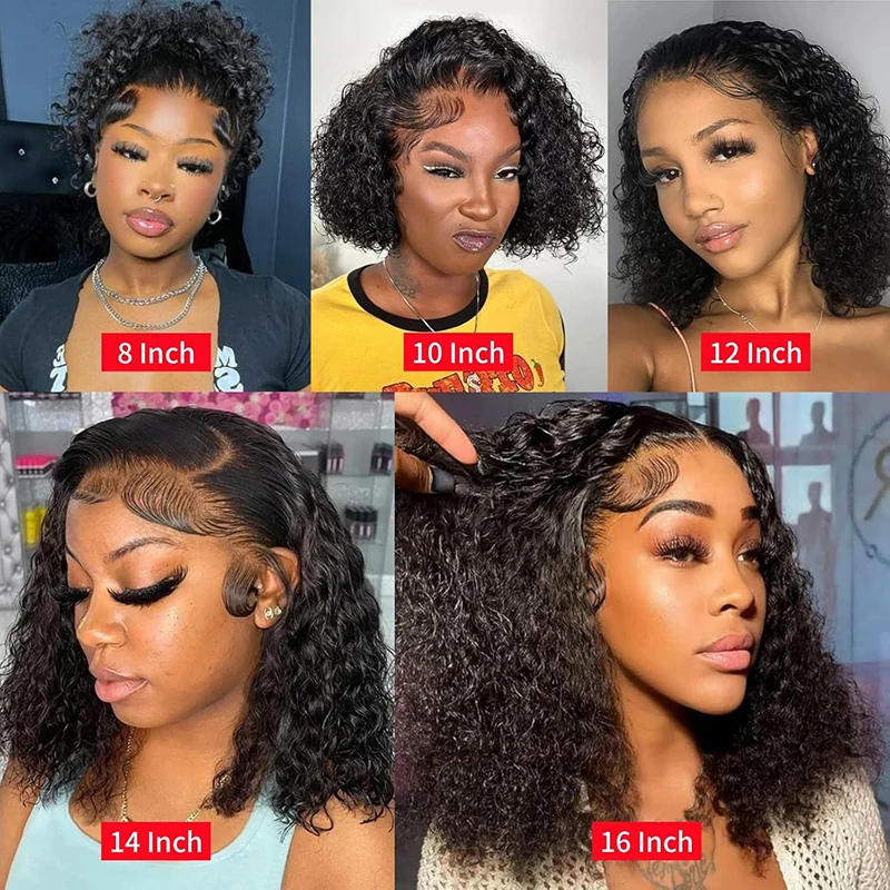 딥 웨이브 밥 가발 인모 13x4 짧은 곱슬 밥 가발 14인치 워터 웨이브 가발 13x6 투명 레이스 프론트 인모 가발