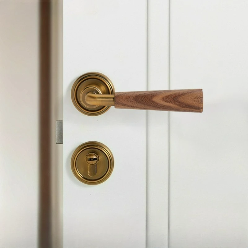 

Walnut Wood Door Lock, Interior Bedroom, Room Door, Retro Silent Split Handle Lock