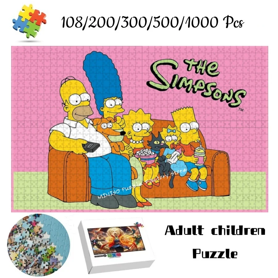 

The Simpsons Watching Tv Wooden Jigsaw 108/200/300/500/1000 Pcs Cardboard Puzzles for Adults Kids Gifts Educational Toys Tangram