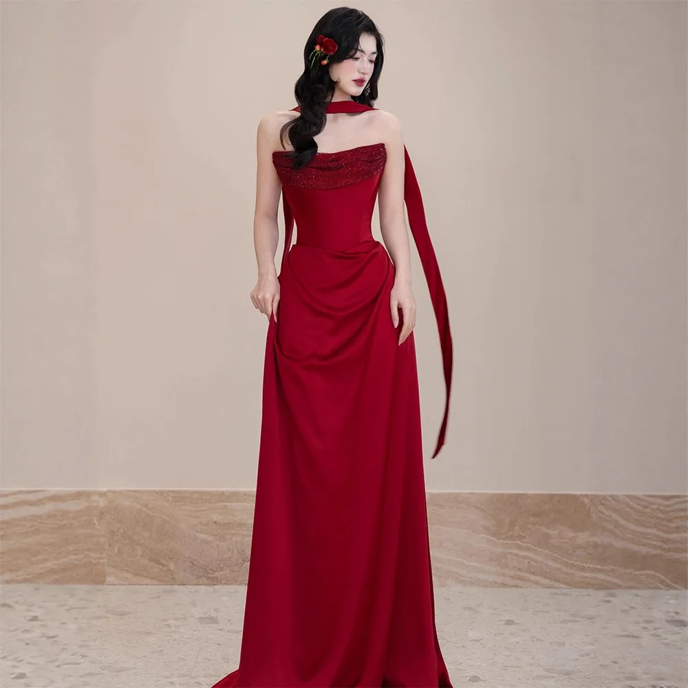 

Wine Red Toast Clothing 2026 New Marriage Engagement Dress Tube Top Niche Temperament Morning Gowns Female High Sense