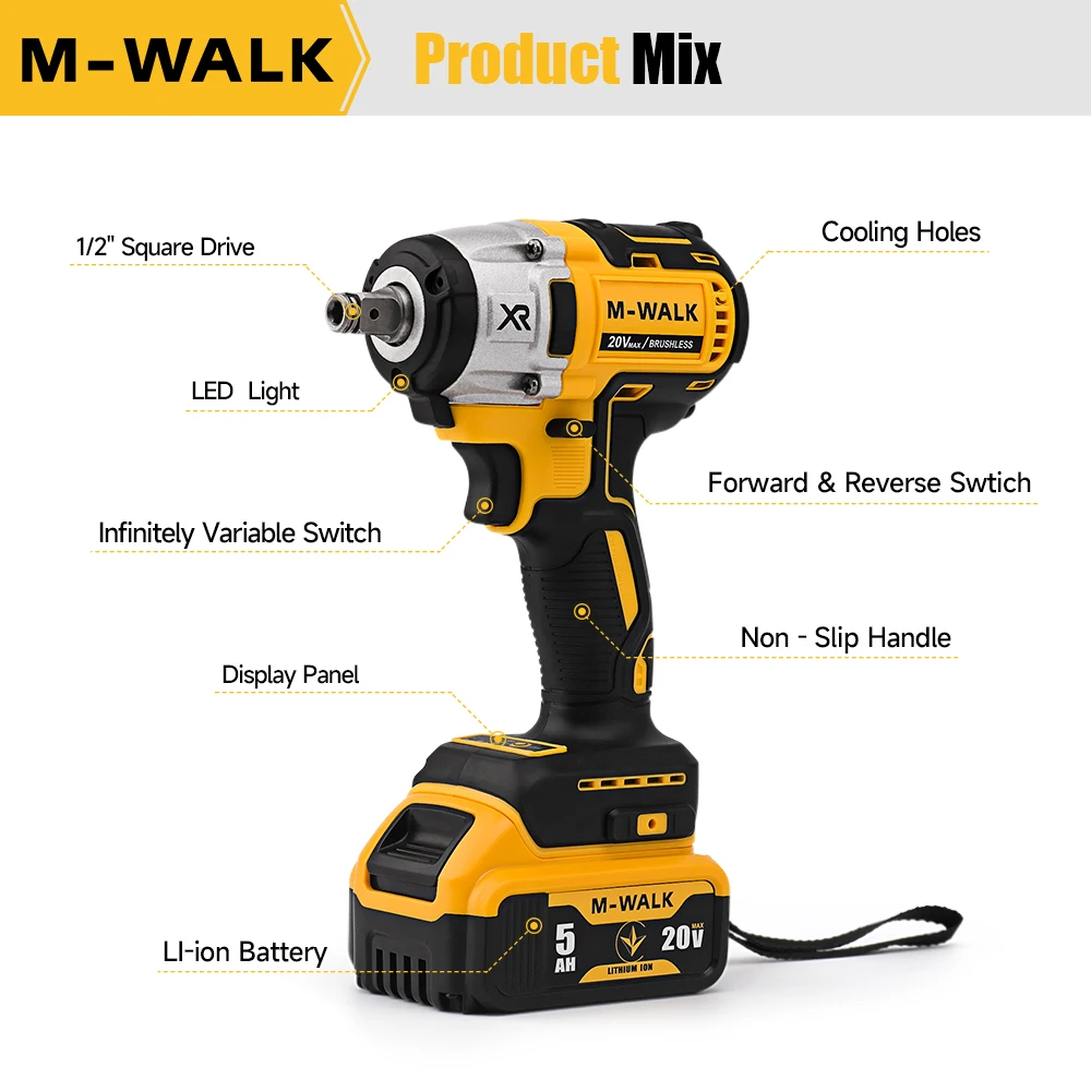 M-WALK DCF880 مفتاح ربط بدون فرش 3250 دورة في الدقيقة إطار قابل للفصل 205N.m أدوات كهربائية قوية للتفكيك لدبوس بطارية ديوالت 20 فولت #6