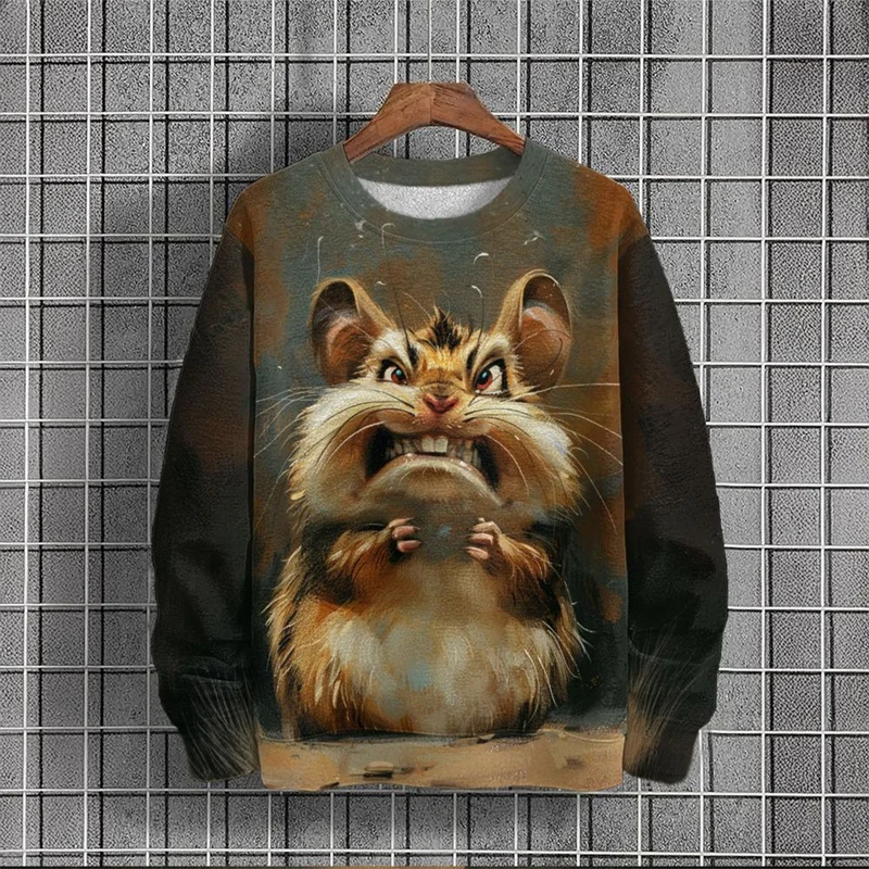 Sudadera con capucha con estampado de ardilla y hámster para hombre, sudadera con estampado 3D de animales divertidos, Top de manga larga de otoño, jerséis sueltos, sudaderas con cuello redondo