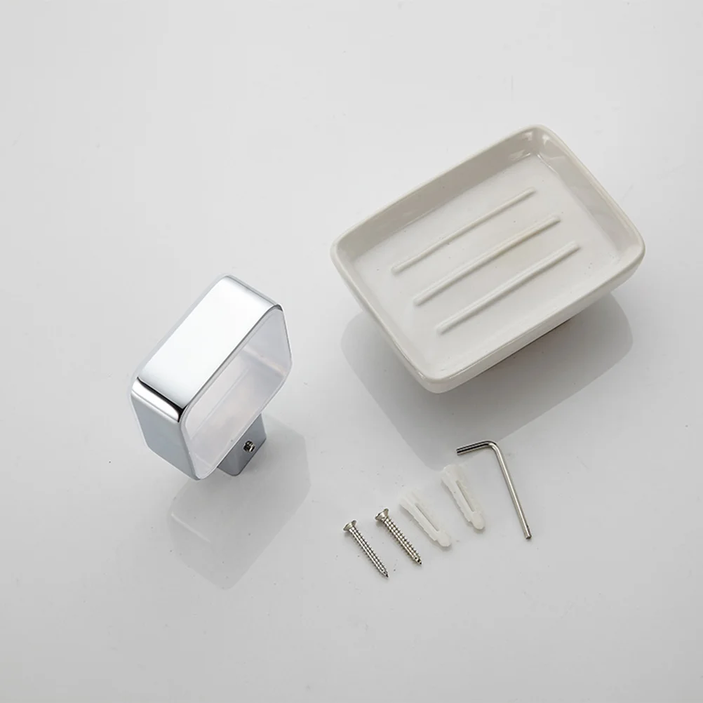 طبق صابون سيراميك، حامل من سبائك الزنك، ملحقات حمام مثبتة على الحائط، تصميم أنيق، حامل صابون موفر للمساحة #1