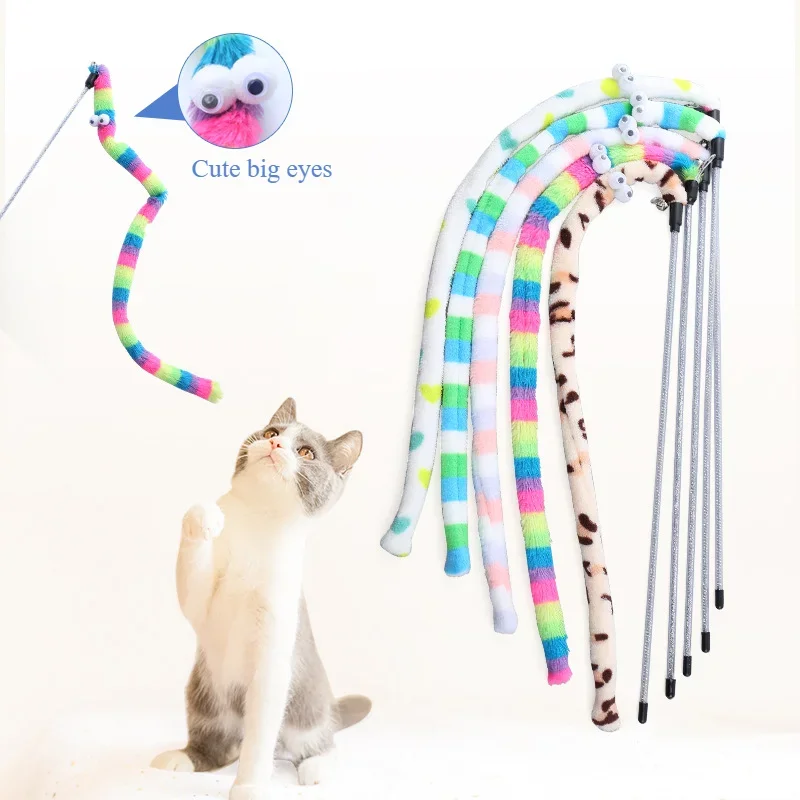 

Pet Supplies Rainbow Cute Big Eyes Caterpillar Teasing Stick Interactive Fun Cat Toys