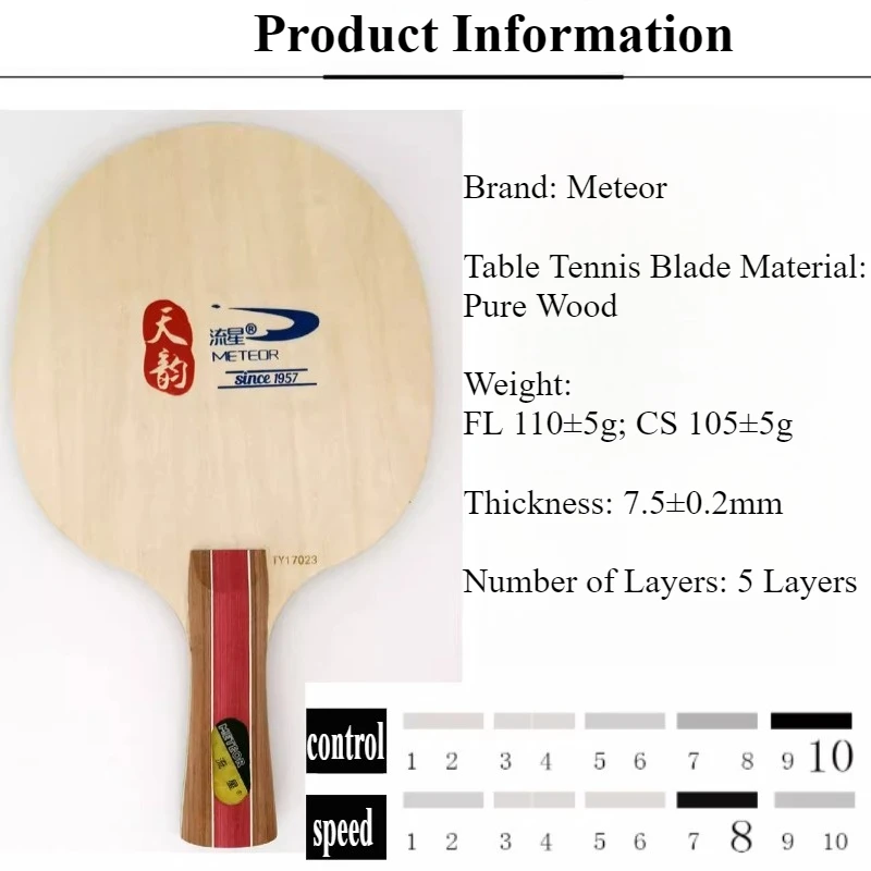 

Основание для настольного тенниса METEOR, 5-слойная основа из чистого дерева, специально для длинных прыщей, всемогущая и защитная стратегия, прижимное резиновое лезвие для пинг-понга