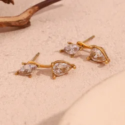 Water Drop Zircon Stud Earrings Temperament Stainless Steel Fashion Chic Jewelry Rust Proof Bijoux
