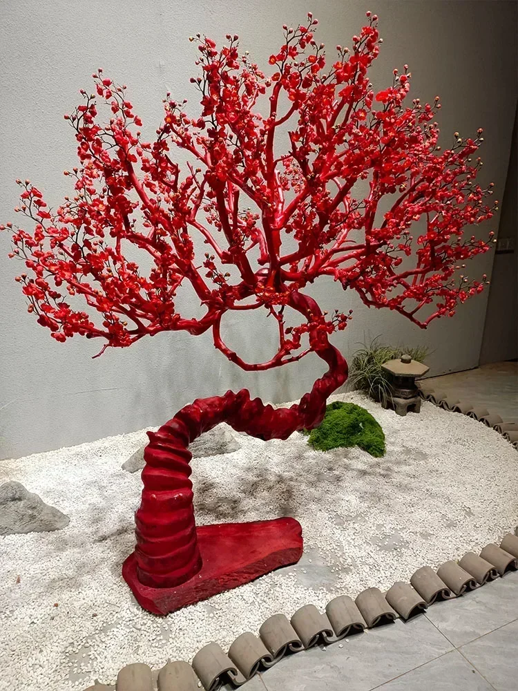 A48 Simulation Red Shaped Tree Plum Tree Landscape Tree Indoor Greenery Fake Trees Floor Ornaments