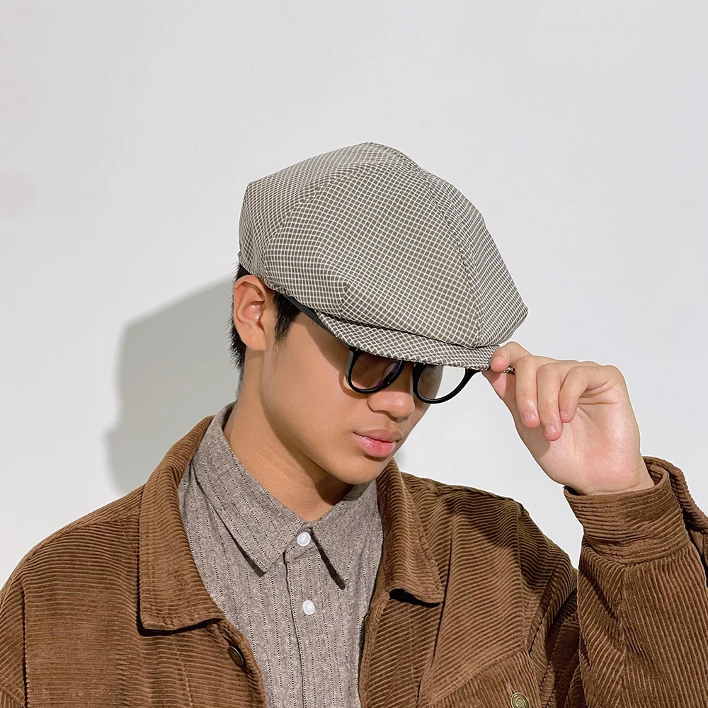 New Style Newsboy Cap Male Plaid Octagonal Hat Women Spring Summer  Slim Casual Beret Hat Cotton Truck Driver Cap