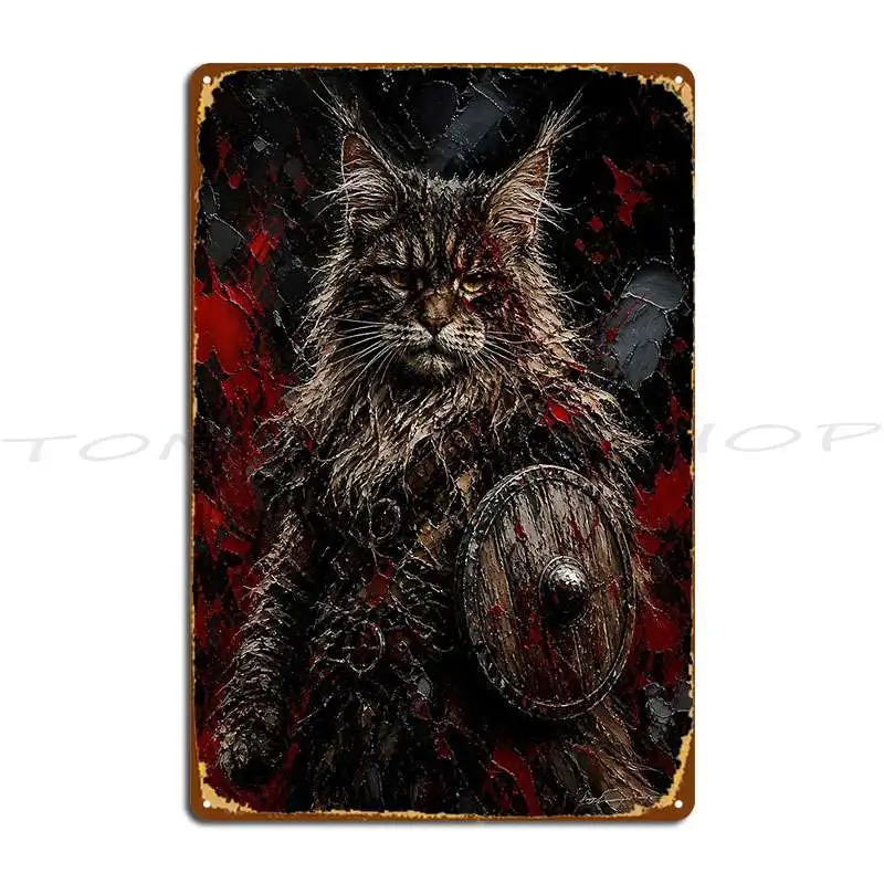 Dark Mood Battle Armor Maine Coon Metal Plaque Wall Cave Club Bar Party Create Designer Tin Sign Poster