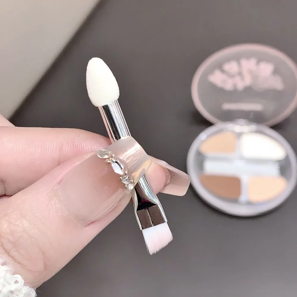 Paleta de sombra de ojos mate brillante de 4 colores, pigmento de brillo rosa desnudo, paleta de maquillaje duradera resistente al agua con pincel