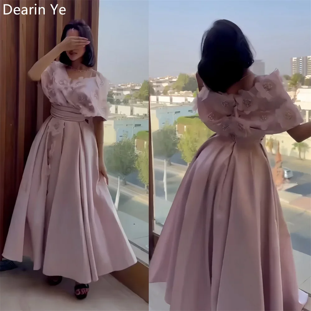 

Customized Prom Gown Saudi Arabia Dearin Off-the-shoulder A-line Ankle Length Skirts Draped Layered Fold Applique Flower Bespoke