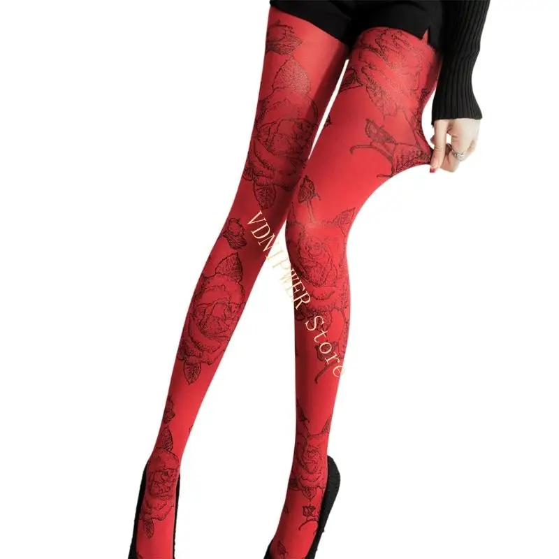 مبهمة القدمين الجوارب النساء الأزهار المطبوعة جوارب النايلون السيطرة أعلى الجوارب D08E #3