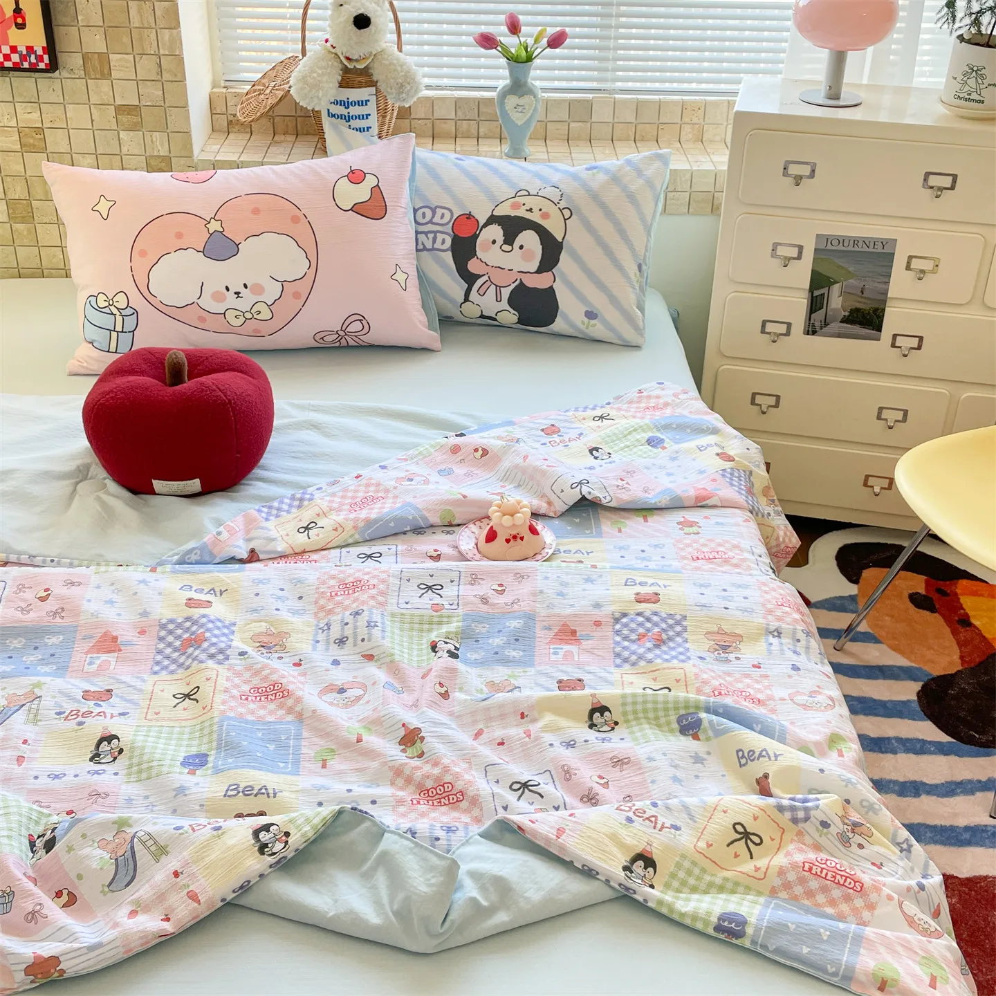 Cartoon Digital Printed Summer Quilt Ice Coolling Blanket for Bed Single/Queen Comforter for Summer 차렵이불 (No Pillowcase)