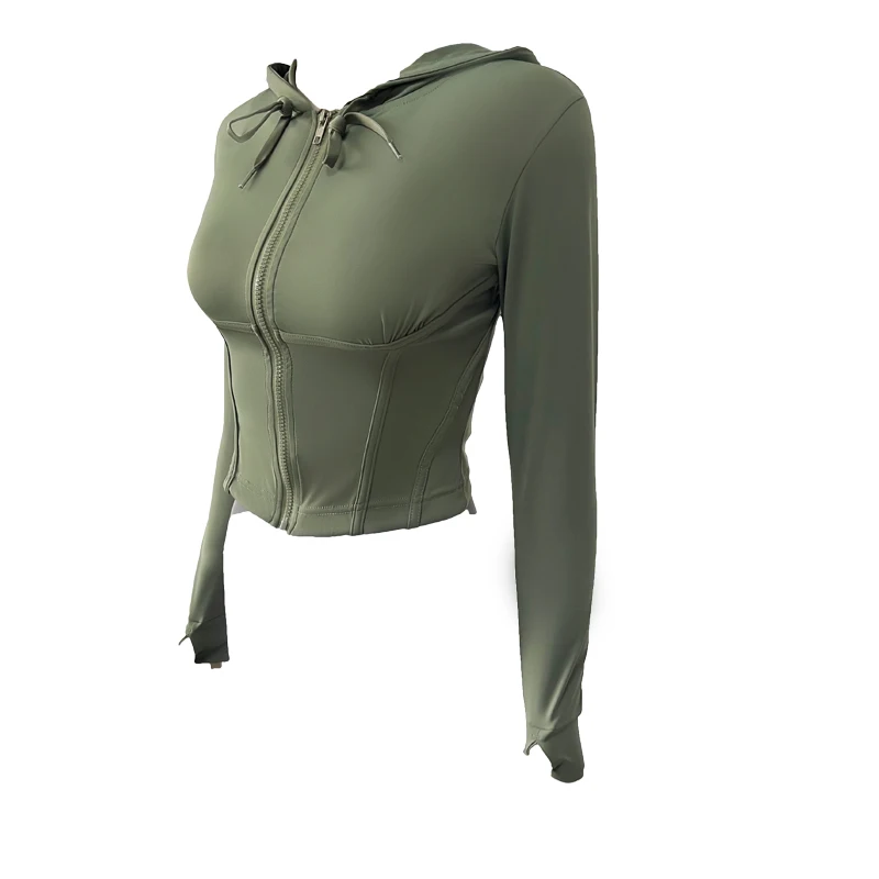 سترة قصيرة بغطاء للرأس للنساء للخريف واليوجا سترة رياضية للسيدات #6