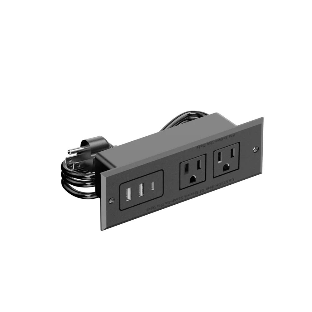 Recessed Built-in Power Strip 2 AC Outlets 2 USB-A Ports & 1 Type-C(5V 2.1A) 1.5m Extension Cord for Desktop Countertop Cabinet Office Workstation Hotel Meeting Room
