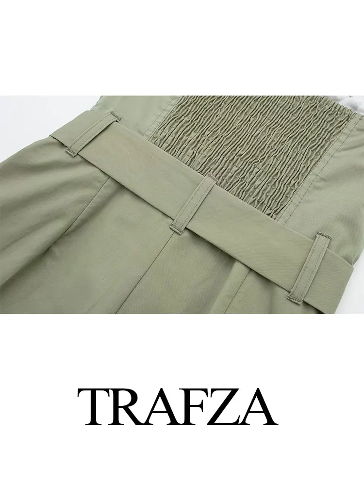 TRAFZA-Barboteuse Chic à Taille Haute pour Femme, Combinaisons avec Plis, Pantalon à Jambes Larges, Cool et Sexy, Tendance de la Mode