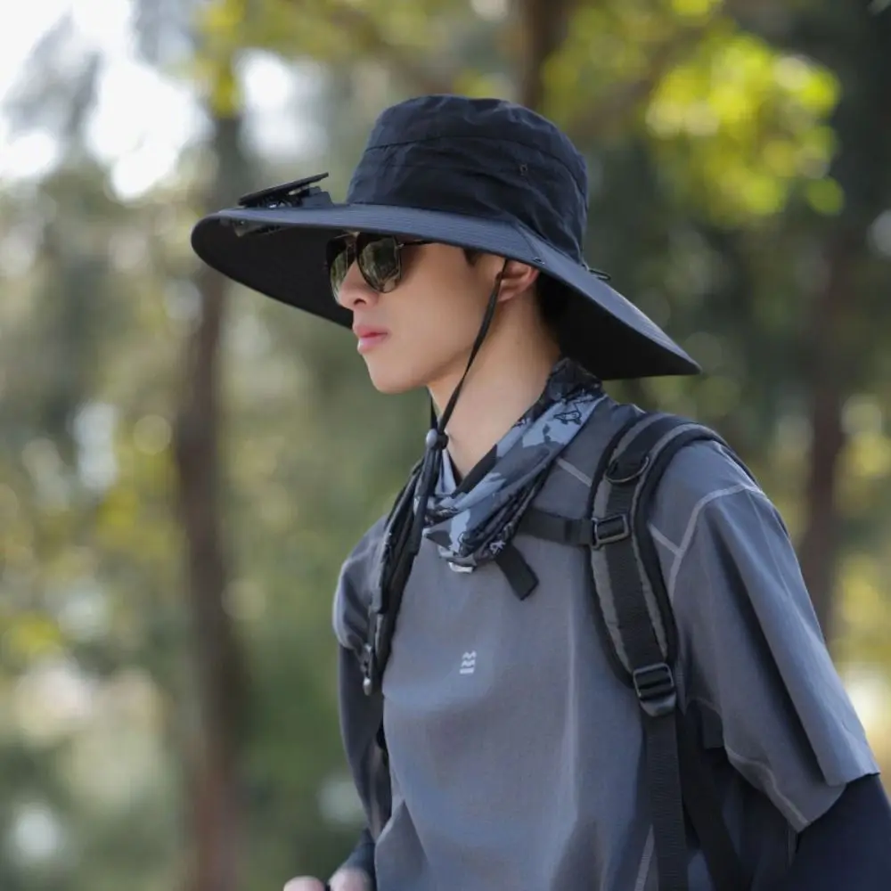 New Wide Brim Solar Fan Hat UPF50+ Sun Protection Sunshade Cap 3-speed Summer Bucket Hat for Men Women
