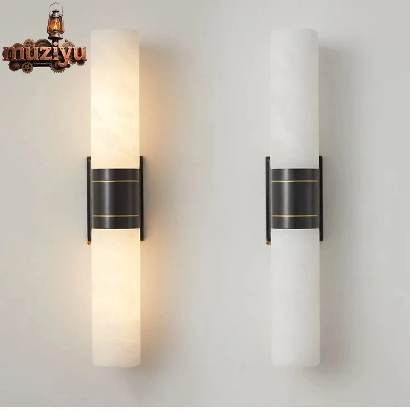 

Muziyu New Luxury Natural Marble LED Wall Lamp AC110V 220V Copper Wall Light For Indoor Villa Living Room Aisle TV Background Li