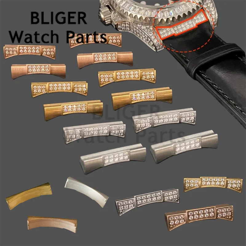 

BLIGER 20mm Stainless Diamond setting Endlink Just For Rolex Watchband Submariner Watch Rubber Leather Strap Seamless Connection