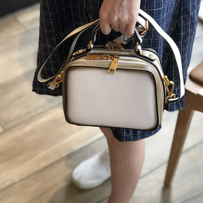 Yao Dong Cowhide Handcrafted leather new fashion Vintage messenger bag Box shaped small square  houlder crossbody bag