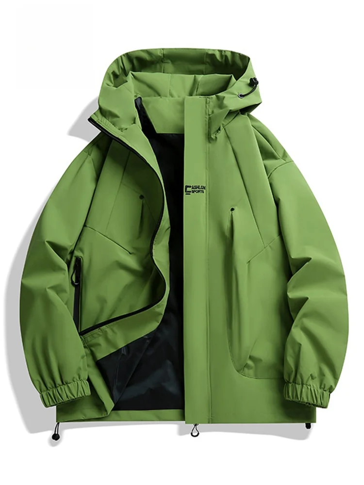 

Casual Spring Autumn Men's Jaet Anti-Wrinkle Polyester Fiber Hooded Zipper Closure Long Sve Loose Fit Outerwear Coat