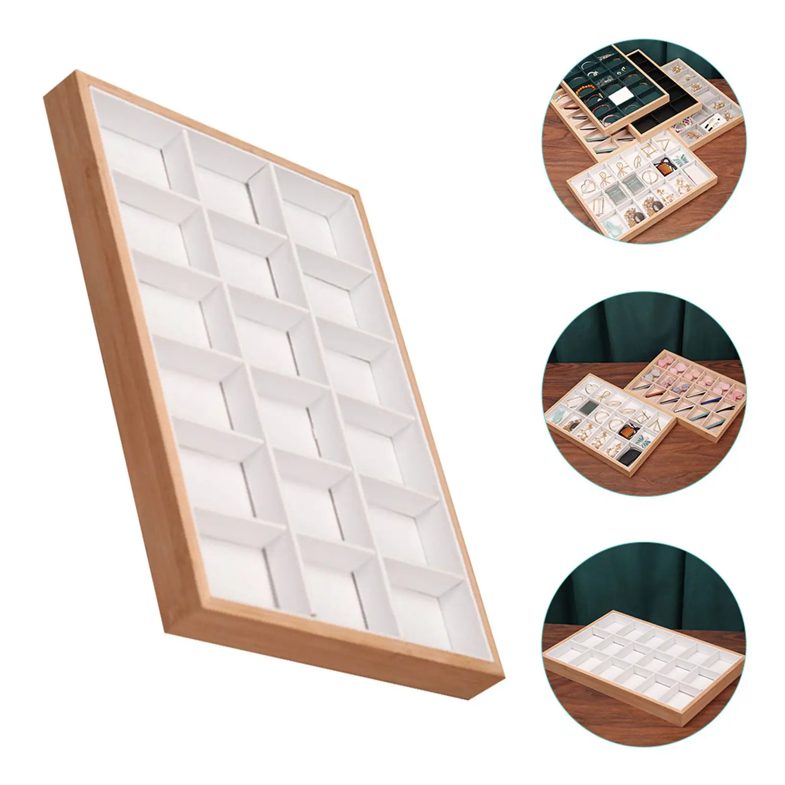 

Подставка для украшений из бамбукового дерева с 18 отделениями для сережек, колец, ожерелий, помад, ключей, заколок для волос, карточек, настольный органайзер