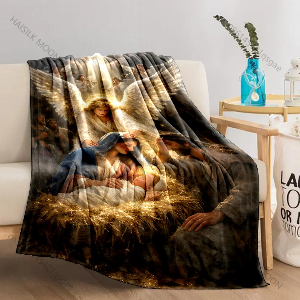 1PC Angels celebrate Christmas Print Believer Pray blanket Warm soft flannel material suitable for all seasons luxurious gift