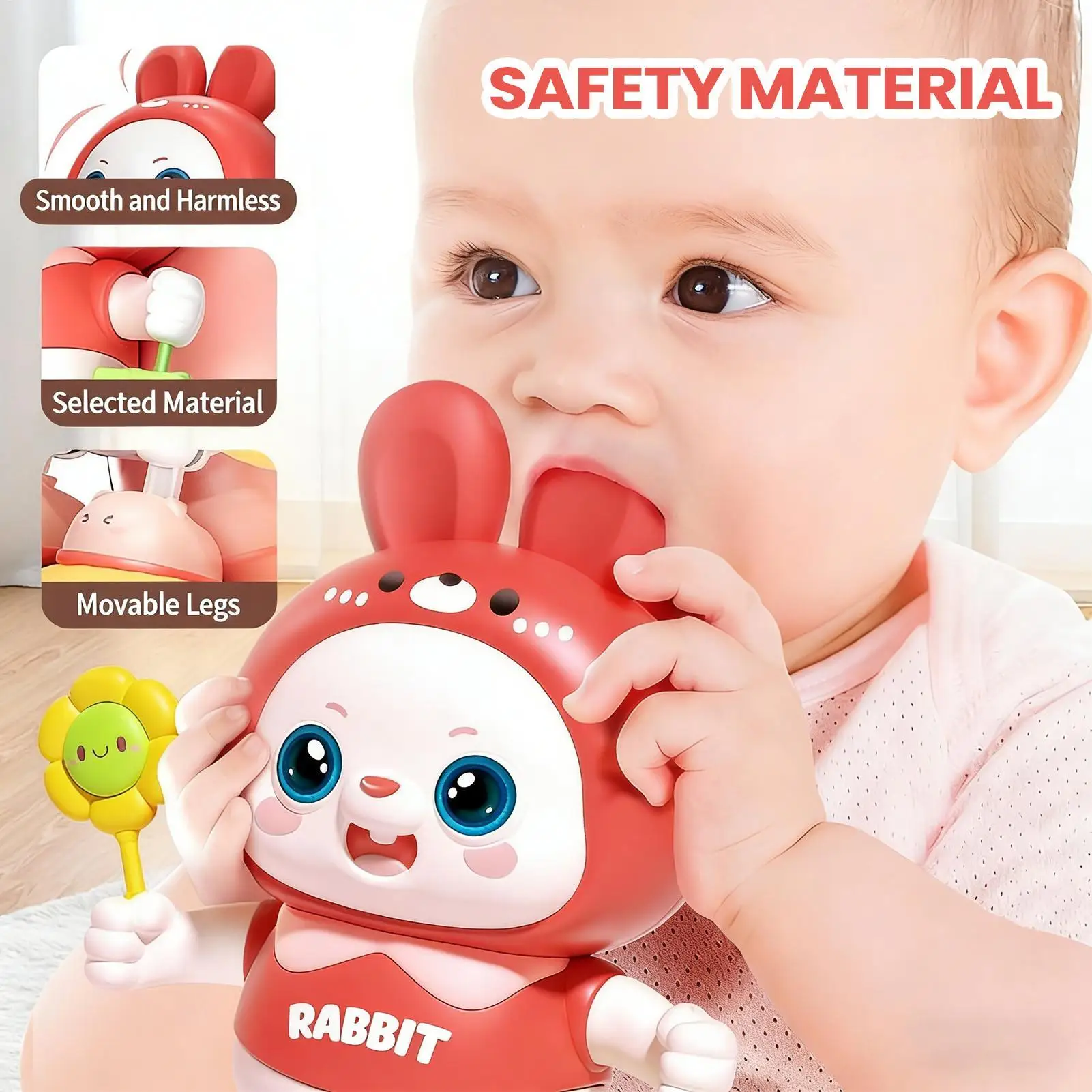 전기 춤추는 토끼 장난감 48곡 인터랙티브 펫 장난감 머리 들어올림 기능 포함 어린이 침실 놀이방 야간 조명 동반자 선물