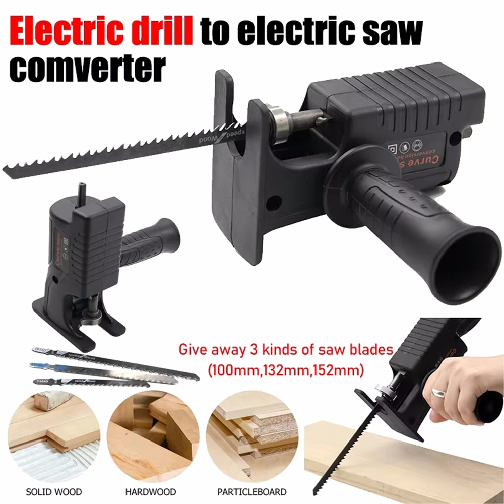 Portable Reciprocating Electric Saw Adapter Cordless Electric Drill Modified Tool Attachment with Saw Blades for Wood Metal Cut