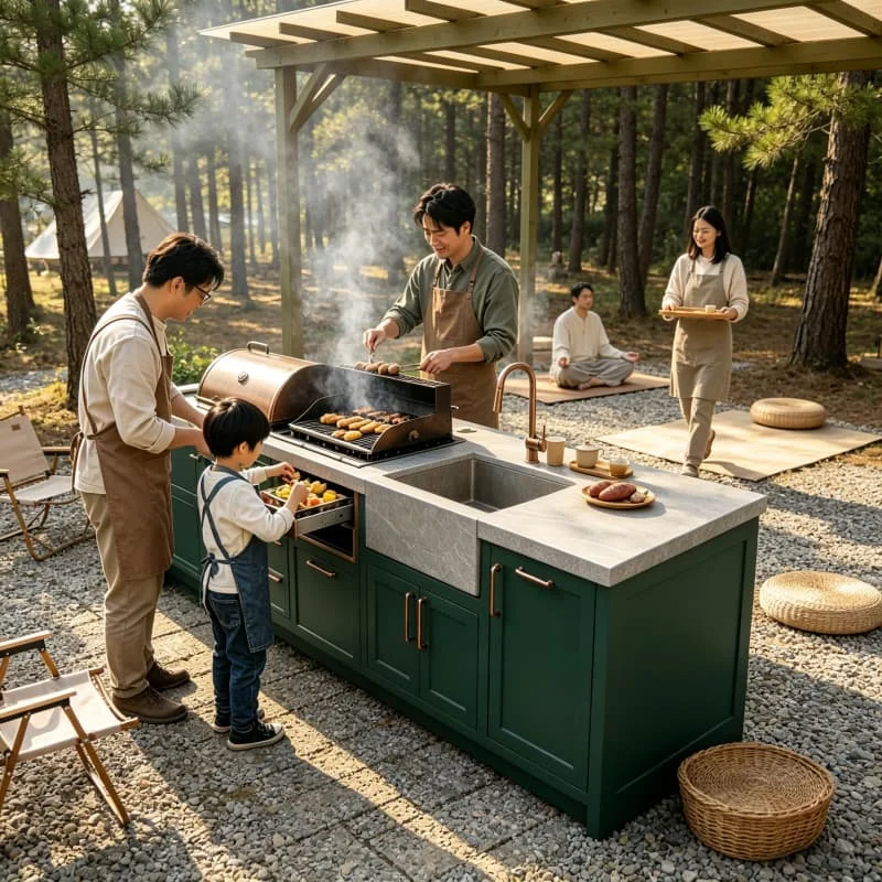 Balcony Size Outdoor Kitchen Island Stainless Steel Gas Grill Prep Sink for Small Patio Garden Customized High Quality Hot Sale