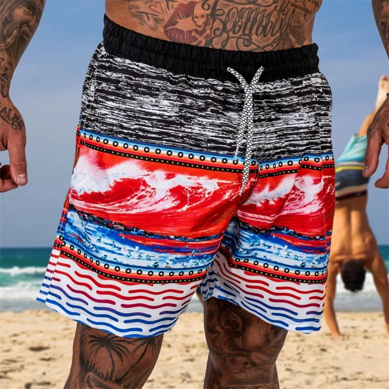 New Summer Beach 3D Printing Youth Men's Casual Straight Tube Spot Summer Micro-elastic Swimming Trunks Shorts Cool Ice Shorts