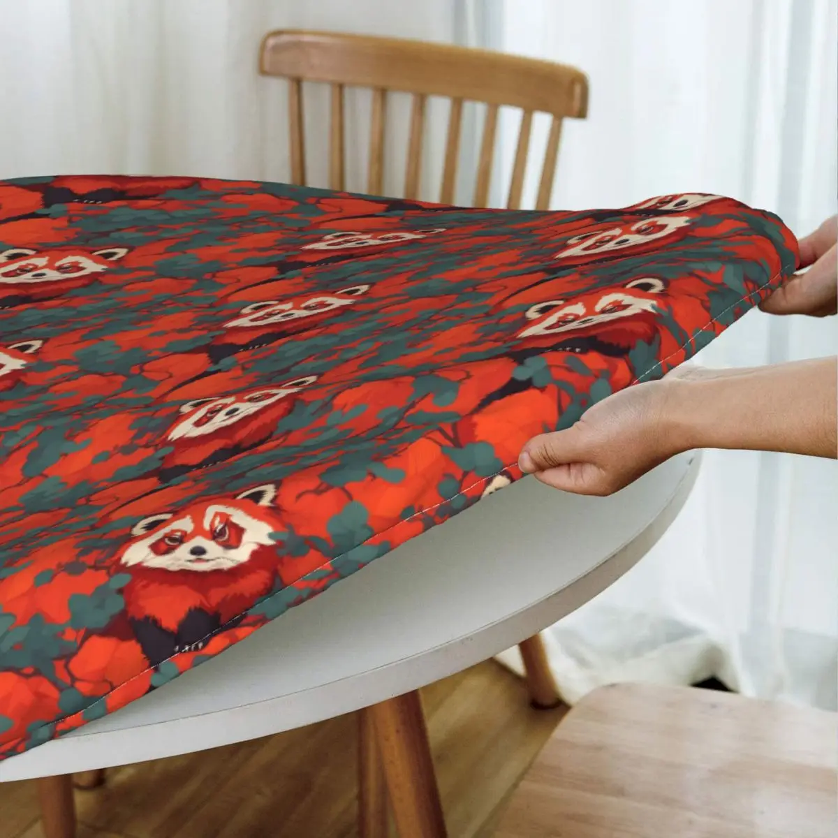 Red Panda Waterproof Round Tablecloth Oilproof Table Cloth for Kitchen Events Dining Table Cover