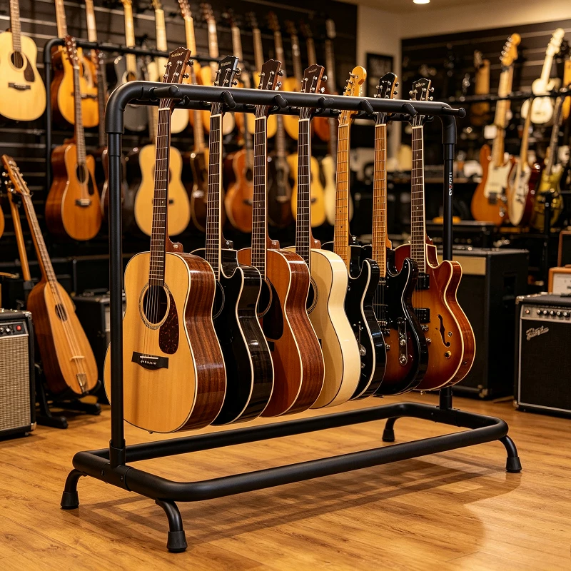 Foldable Multi-Slot Guitar Vertical Rack, Universal Floor Display Stand for Guitar, Bass, Guzheng & Pipa, 5-Slot Musical