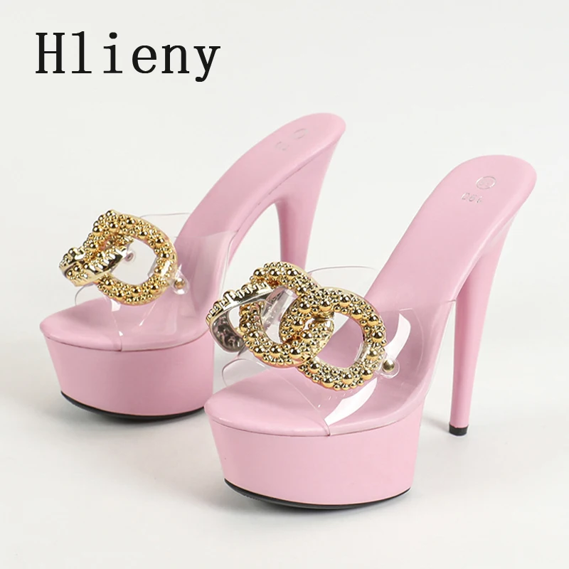 Hlieny-Pantoufles à plateforme transparente en PVC cristal pour femmes, talons hauts fins, sandales pour femmes, chaussures d'été, mode