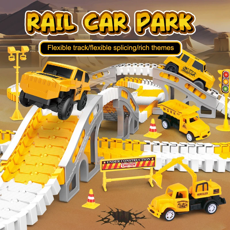 135-141pcs Children Electric Track Toy Car Engineering Car Kids Educational Toys Track Car Train Toys For Children Birthday Gift