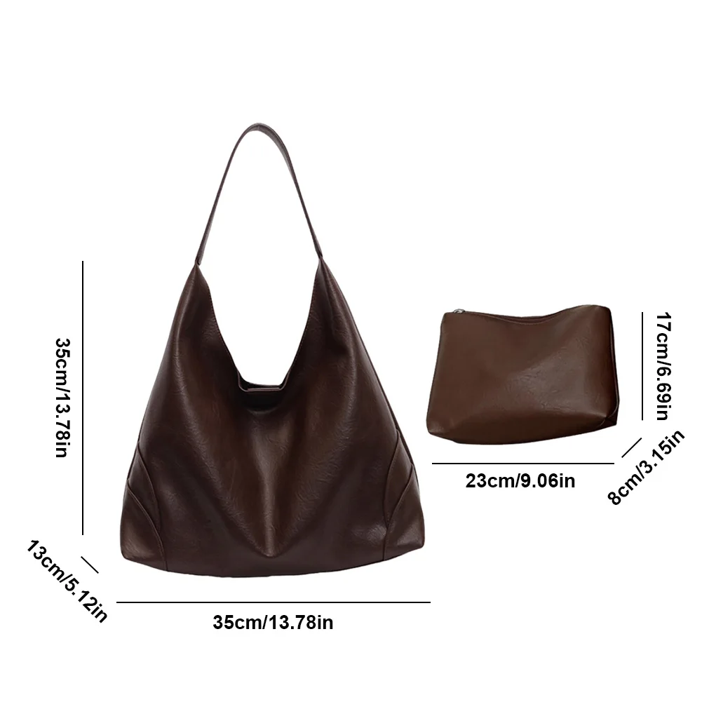 

2024 New PU Leather Slouchy Bag with Small Purse Large Capacity Travel Handbag Solid Casual Underarm Bag Ladies Trendy Tote Bags