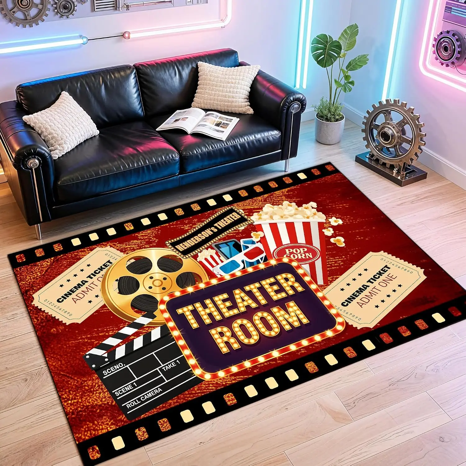 Engraved Name Cinema Carpet, Soft Non-Slip Rug for Home Theater Media Room, Bespoke Cinema Experience Decor Floor Mat
